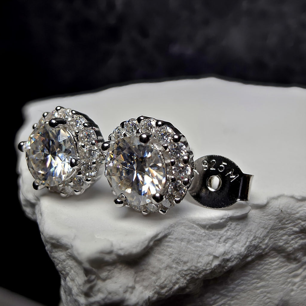 1.18 CTW Moissanite Halo Stud Earrings in 925 Sterling Silver | Brilliant Round
