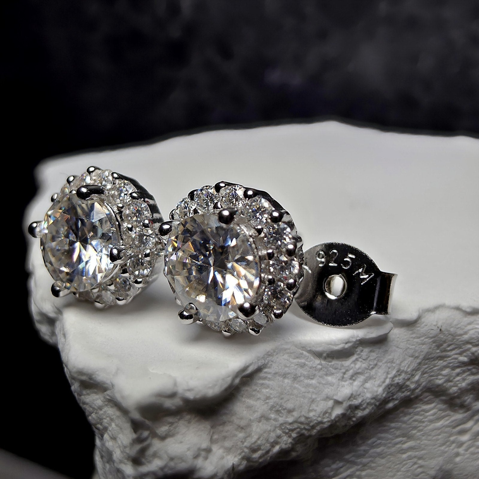 1.18 CTW Moissanite Halo Stud Earrings in 925 Sterling Silver | Brilliant Round