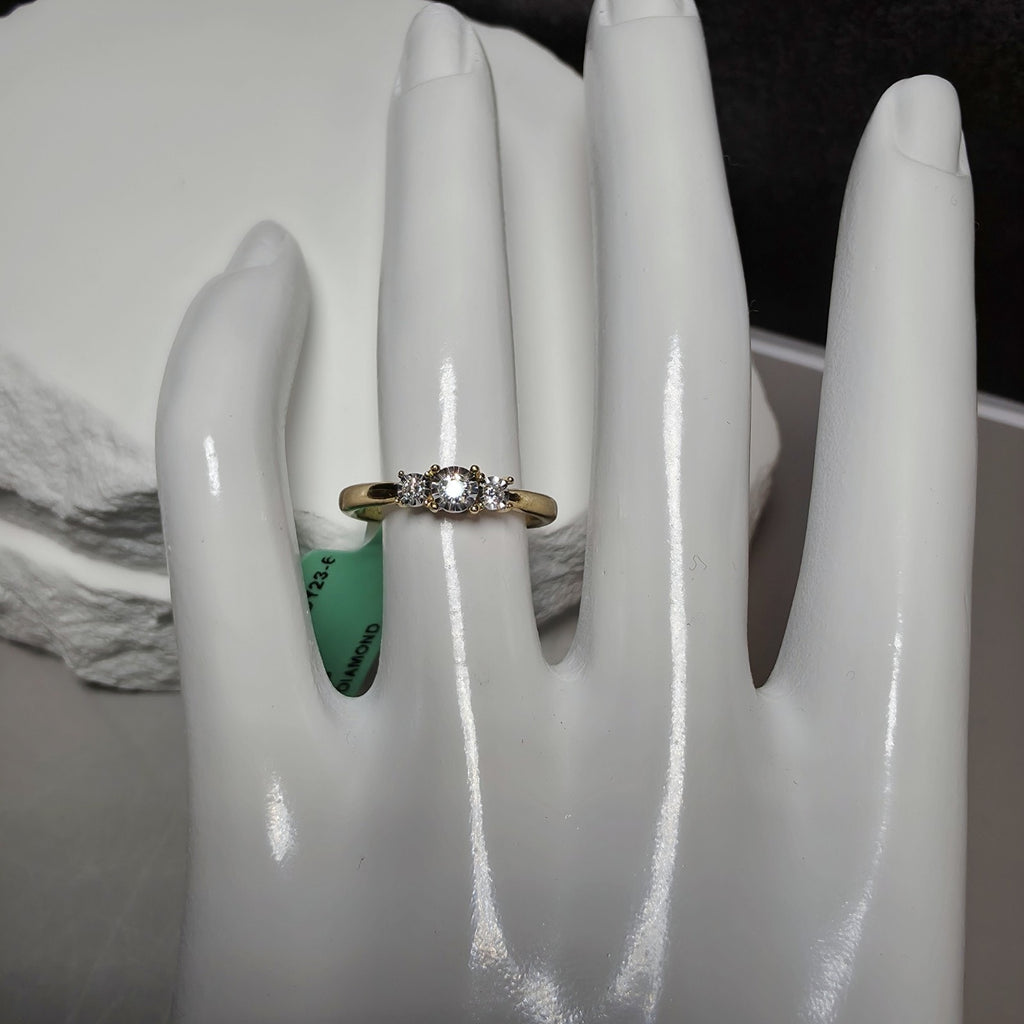 0.10ctw Lab Grown Diamond Past,Present,Future Ring Size 6 Gold Over 925 Silver