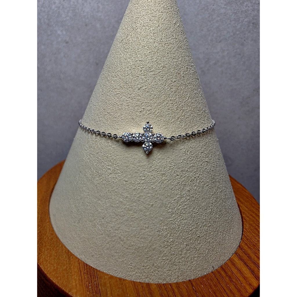 6.5-8.5" 2.5mm 0.06ctw VVSD Moissanite Cross Dainty Bracelet 925 Sterling Silver