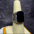 Solid 925 Sterling Silver Black Onyx Cuban Link Men's Ring - Size 8 (11.64g)