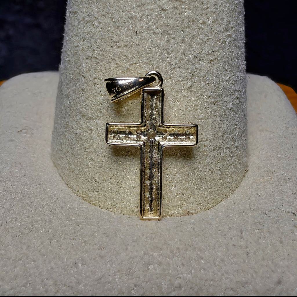 10K Yellow Gold Dainty Pavé Cross Pendant, Charm (0.40g)
