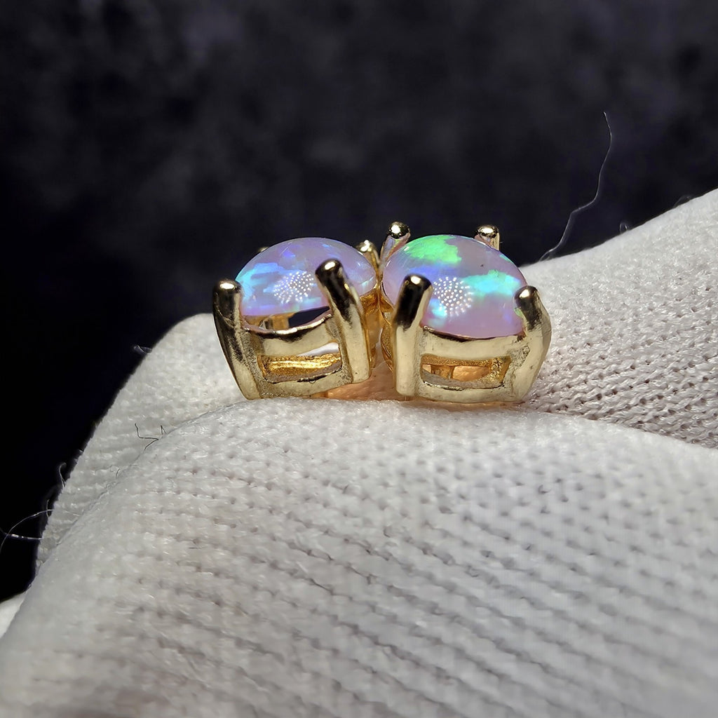 5mm Fire Opal Stud Earrings Gold Over 925 Sterling Silver w/Push Backs