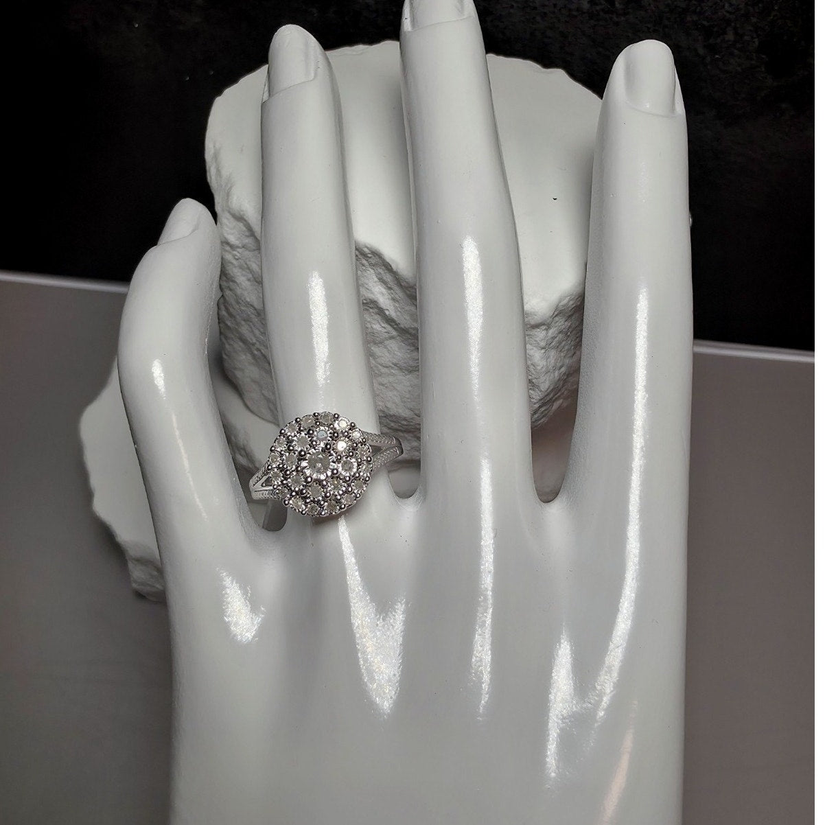 Size 7 Natural White Diamond 0.23ct Cluster Split Band Ring 925 Sterling Silver