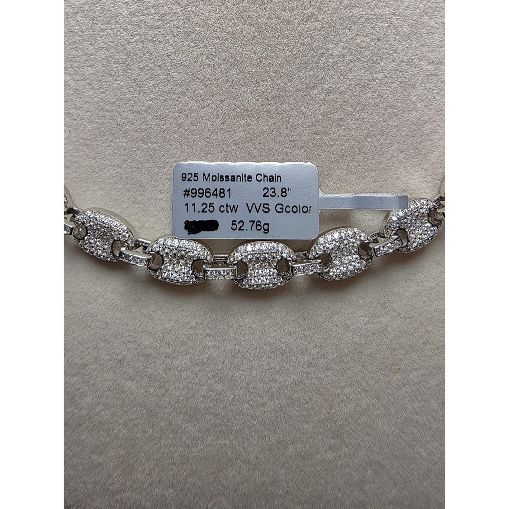 24" 8mm Moissanite Puffed Mariner Chain 52.49g 925 Sterling Silver