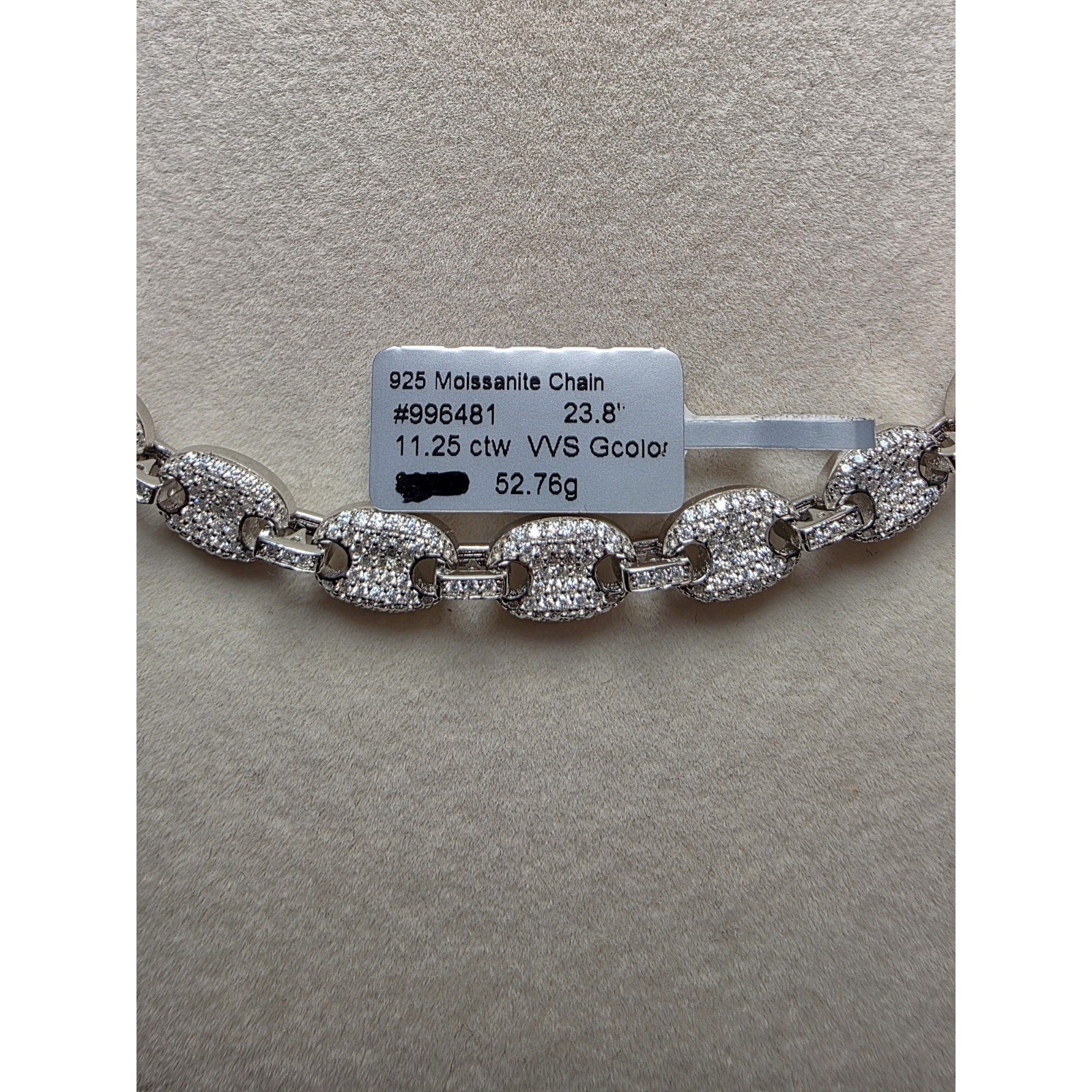 24" 8mm Moissanite Puffed Mariner Chain 52.49g 925 Sterling Silver