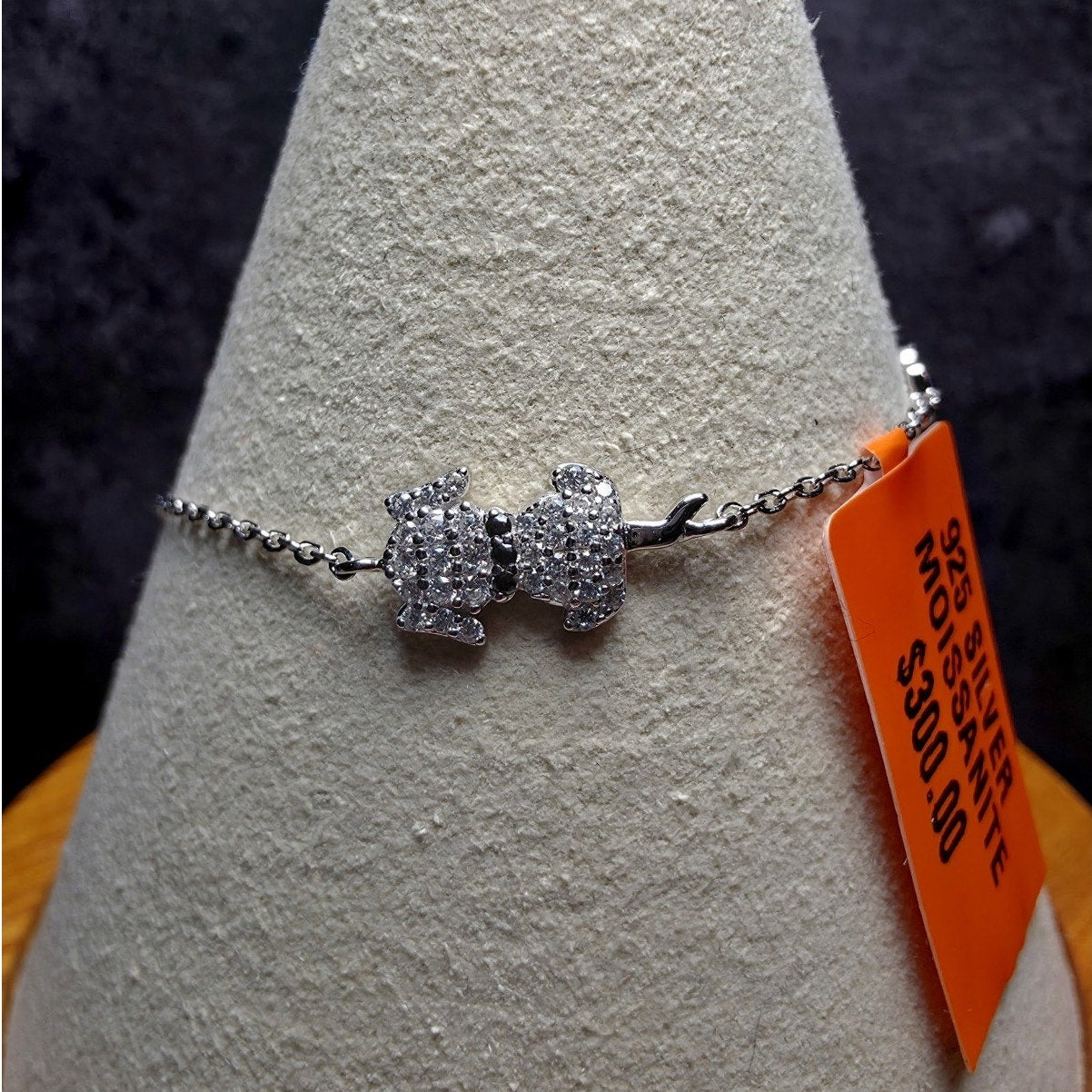 1.0ctw Moissanite Dog & Paw Charm Bracelet 6.5-7.5" Adjustable 925 Sterling...