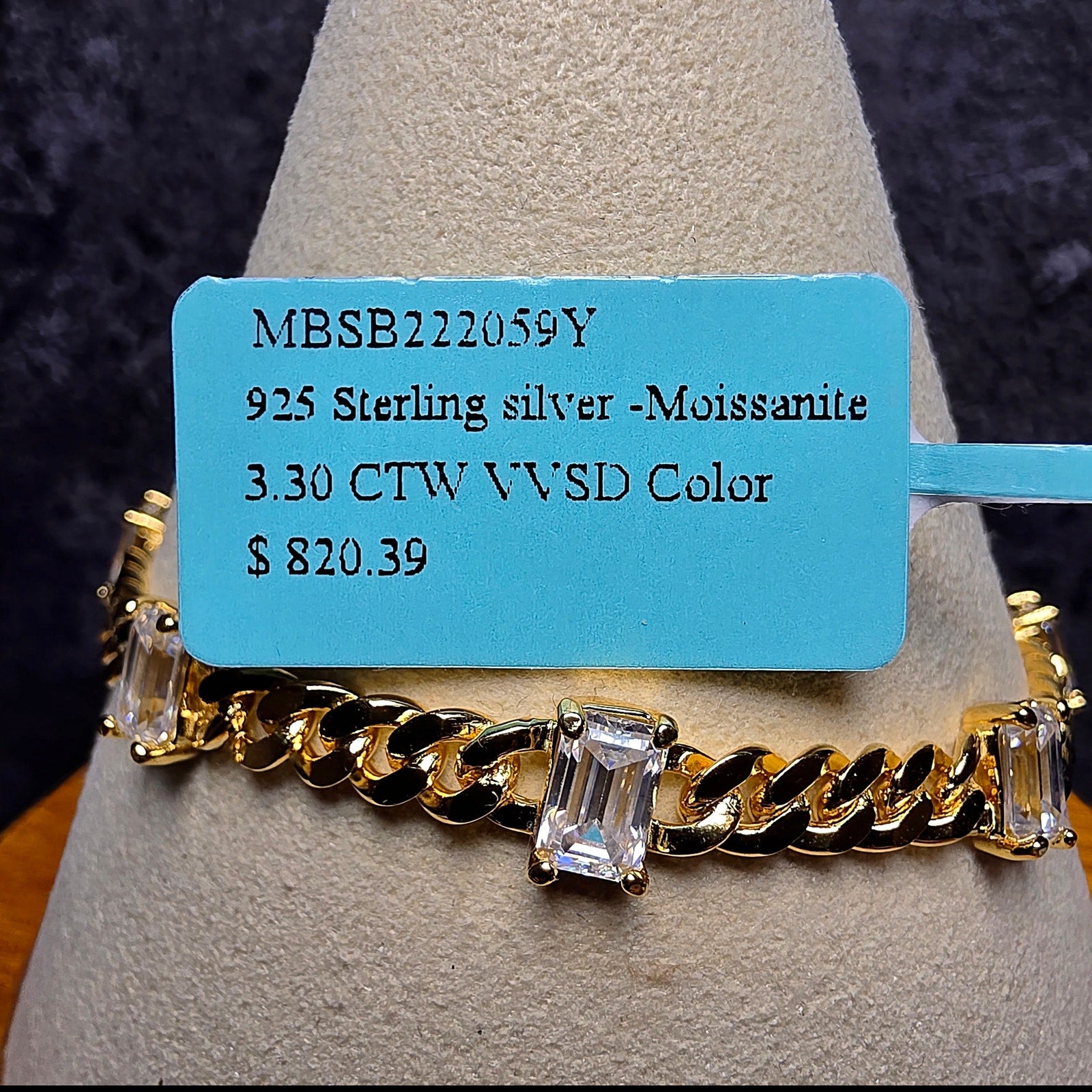 3.30 CTW Emerald-Cut VVS/D Moissanite Cuban Bracelet in Gold Over Silver (4.4mm, 7")