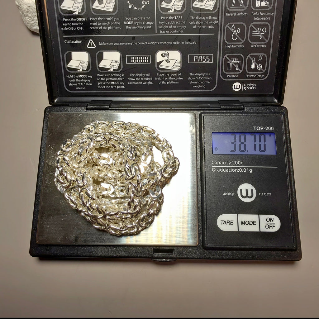 Solid 925 Sterling Silver Byzantine Chain – 5.7mm Italian King's Link, 38.7g