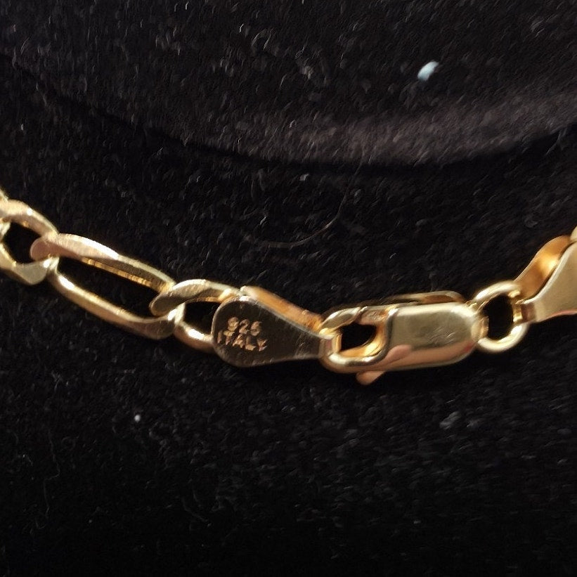 24" Figaro Chain 5.1mm 17.55g Gold Plated 925 Sterling Silver