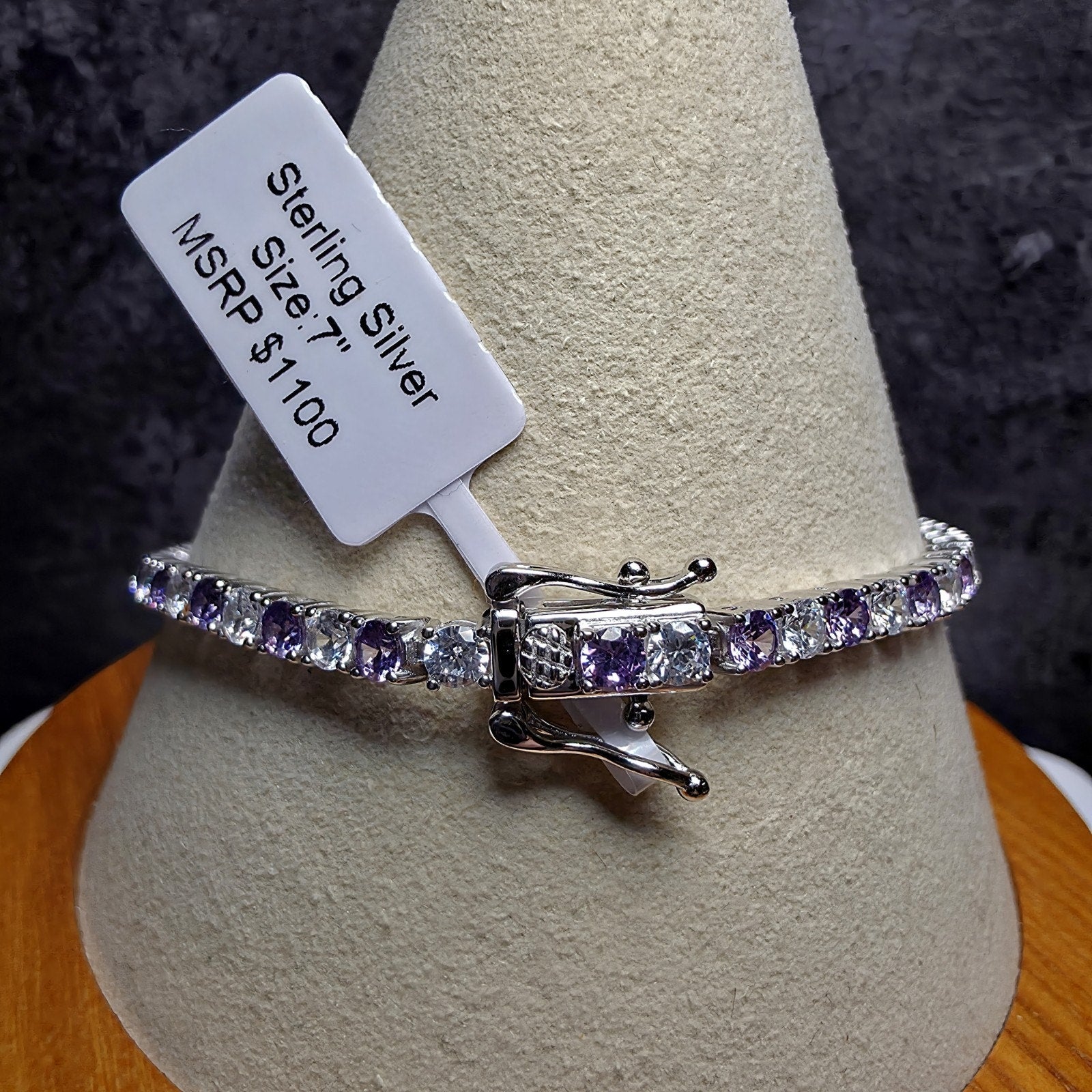 925 Sterling Silver Purple Amethyst & CZ Alternating Tennis Bracelet – 7" 3.3mm