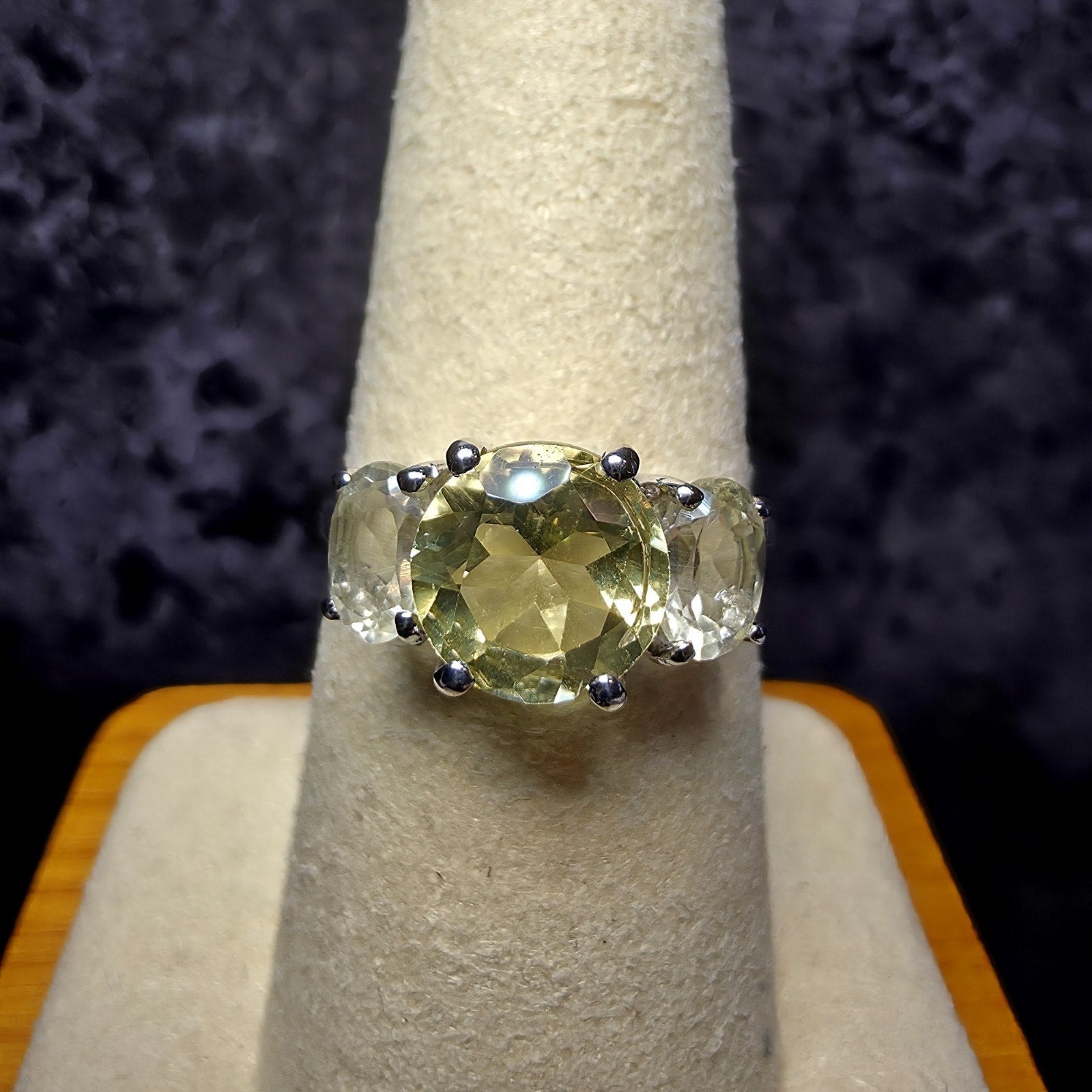 Natural Lemon Quartz 3-Stone Ring in 925 Sterling Silver – Size 8