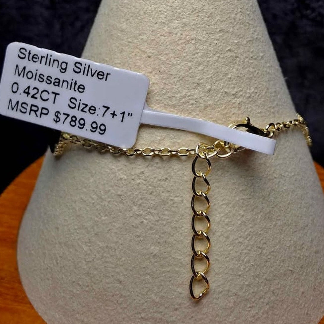 7-8" 0.42ctw Diamond-Cut Alternating Moissanite Clover 10mm Bracelet 925 Silver