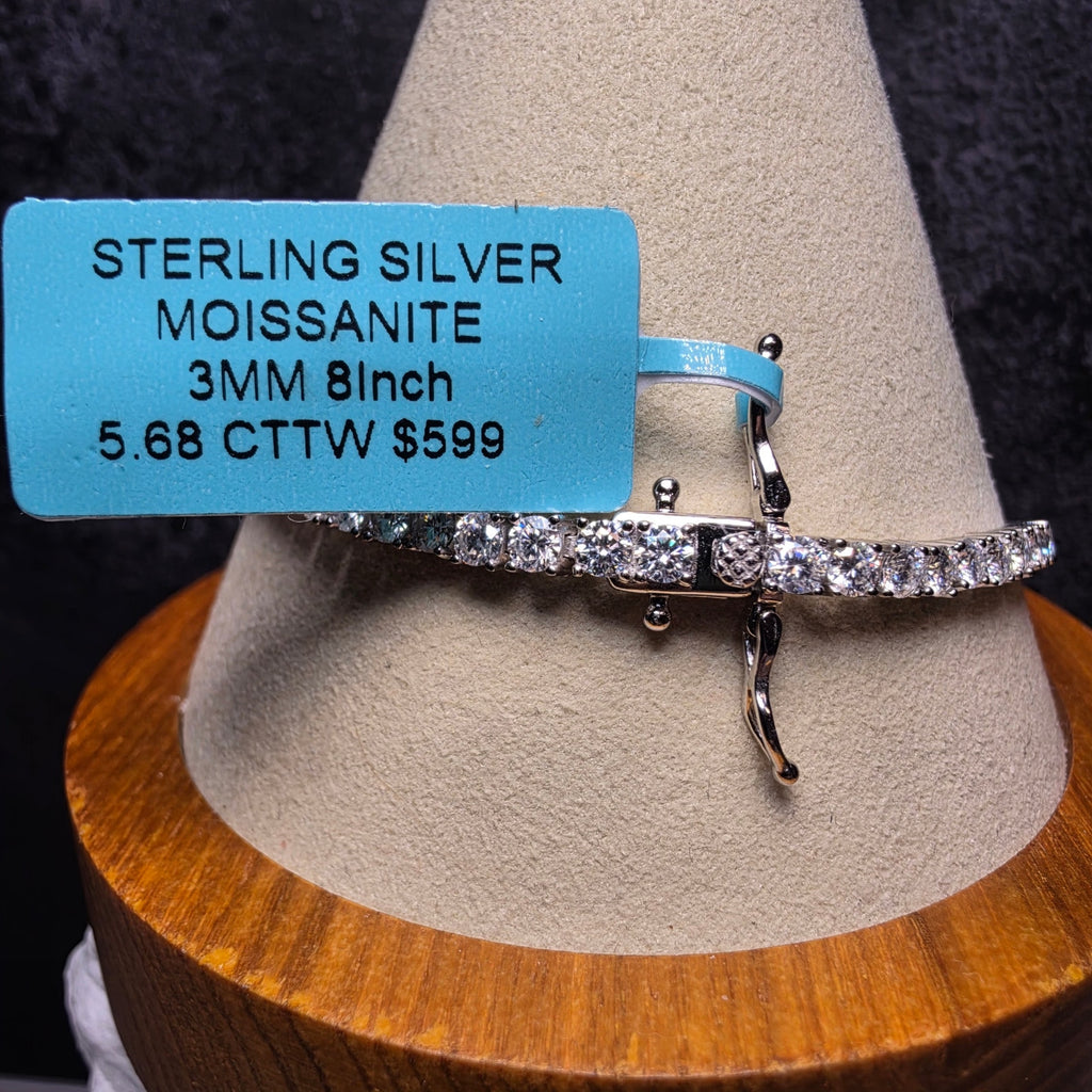 5.68 CTTW Round Brilliant Moissanite Tennis Bracelet 925 Silver 8" 3mm GRA