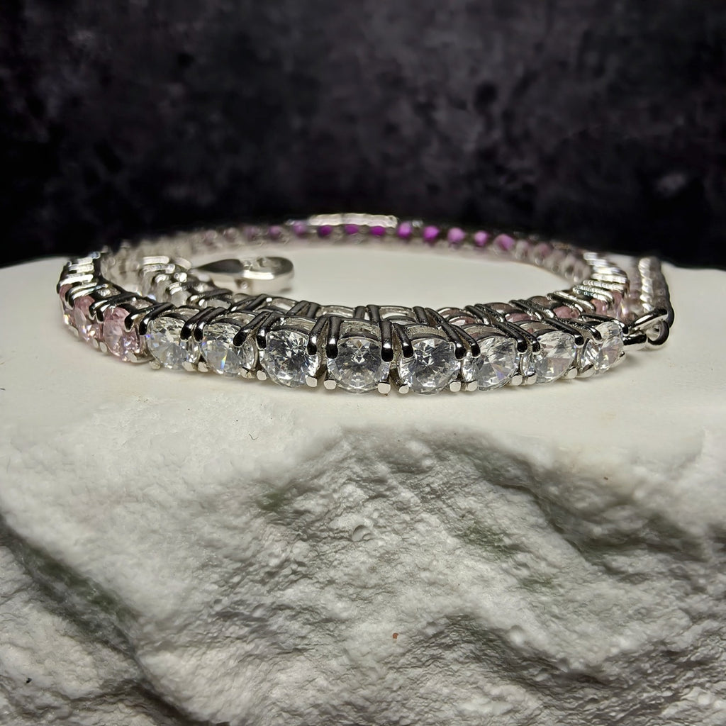 Ombré Pink Gradient Cubic Zirconia Tennis Bracelet (3mm, 7-8" Adjustable) Silver