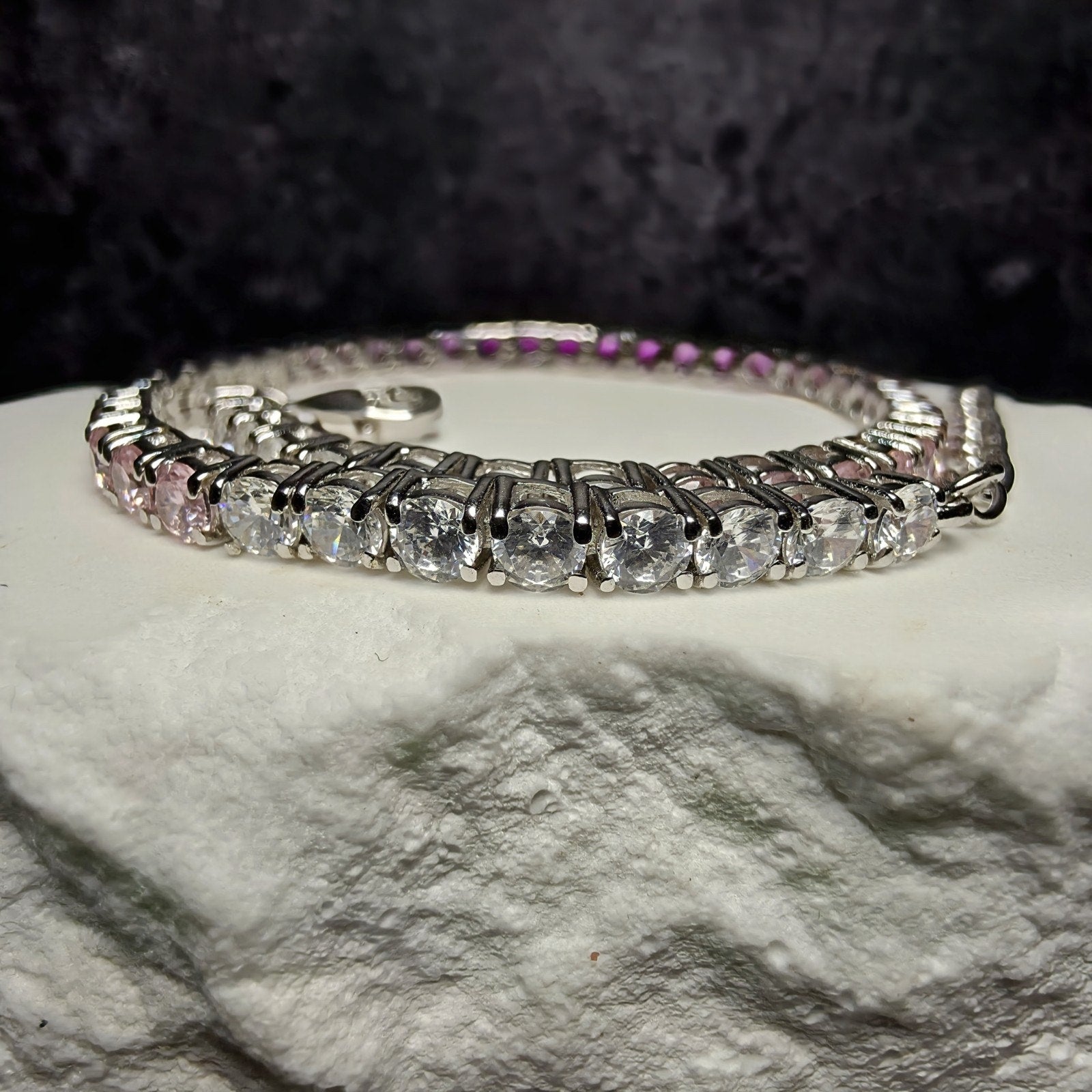 Ombré Pink Gradient Cubic Zirconia Tennis Bracelet (3mm, 7-8" Adjustable) Silver