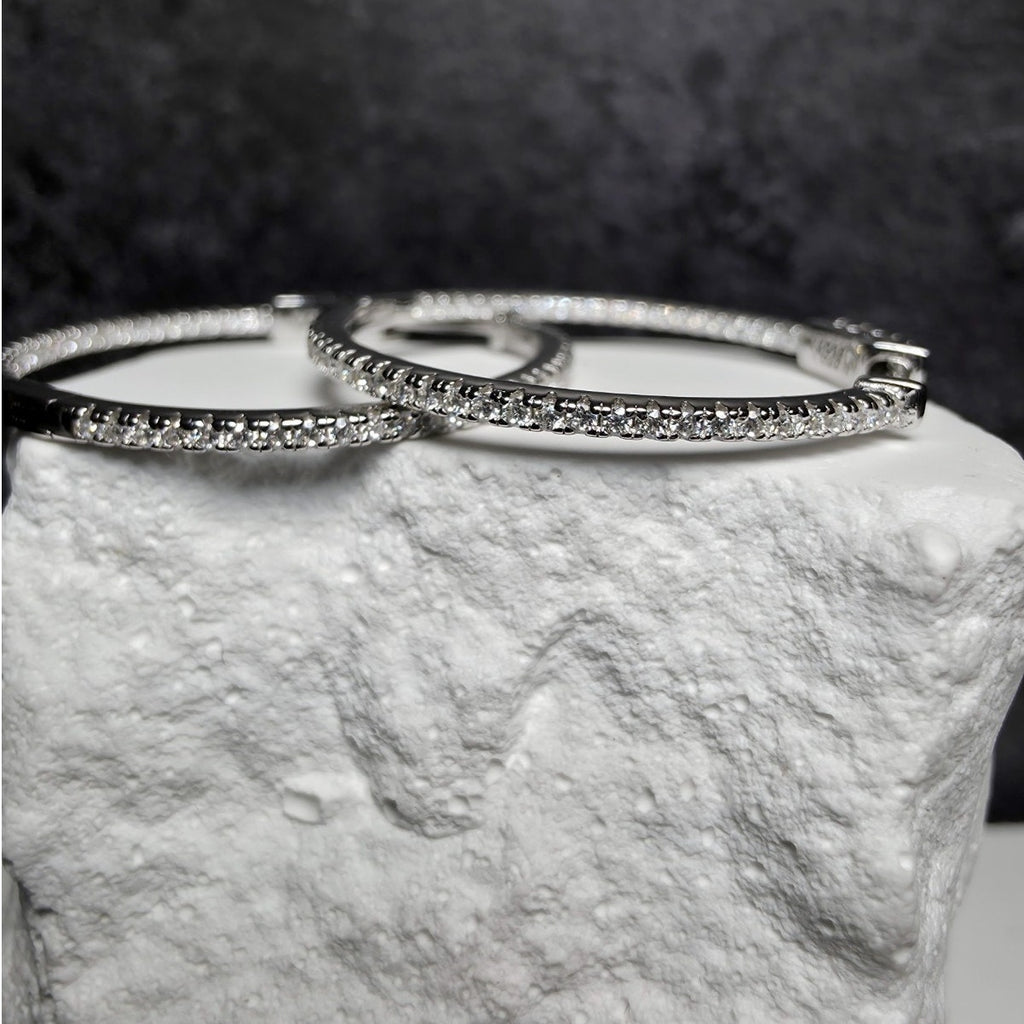 0.62 CTW Moissanite Inside-Out Pave Hoops w/Secure Hinge 925 Sterling Silver