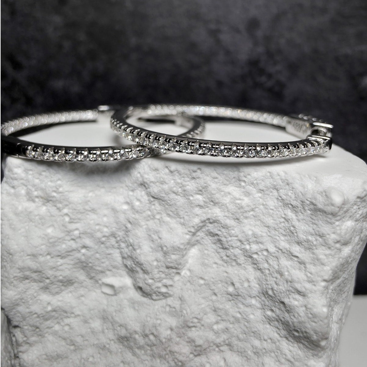 0.62 CTW Moissanite Inside-Out Pave Hoops w/Secure Hinge 925 Sterling Silver