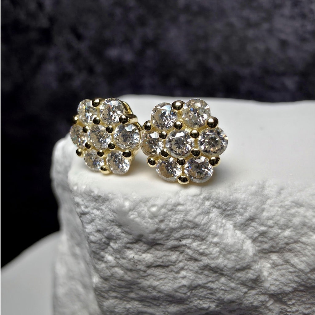 0.94ctw Moissanite Flower Cluster Stud Earrings Gold Over 925 Silver 8mm