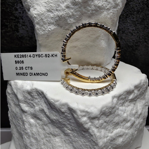 0.25ctw Natural Diamond Inside Out Hoop Earrings Gold Plated 925 Silver 25mm