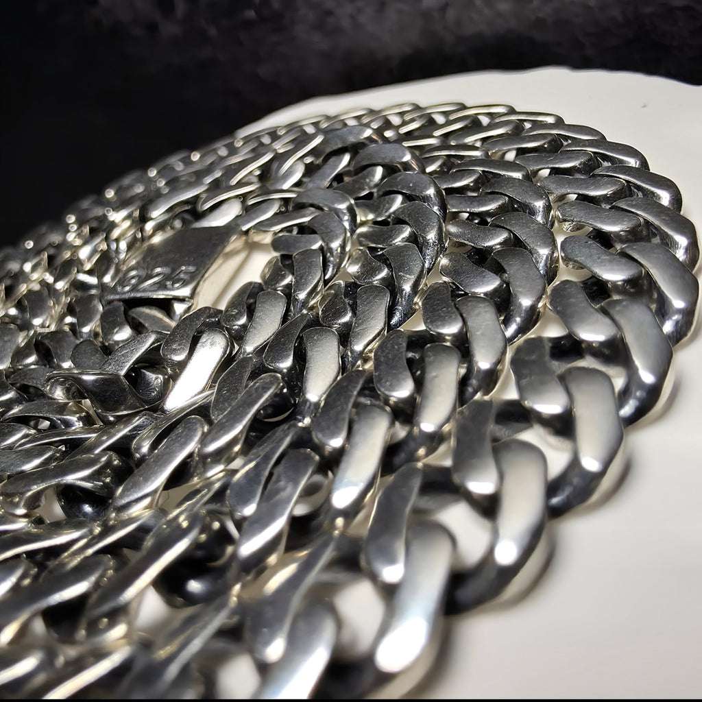 Solid 925 Sterling Silver 22" Monaco Cuban Chain – Rhodium Plated, 7.35mm, 46.1g