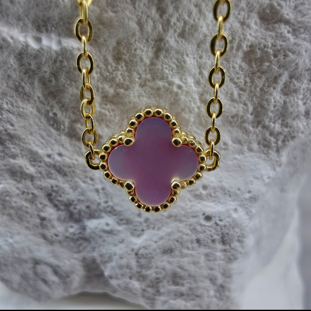 16-18" Pink Mother of Pearl 5-Motif Clover Necklace - Gold over Silver