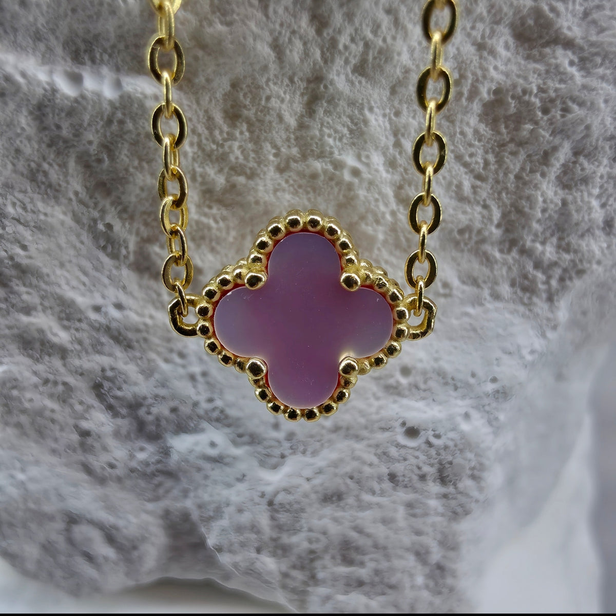 16-18" Pink Mother of Pearl 5-Motif Clover Necklace - Gold over Silver