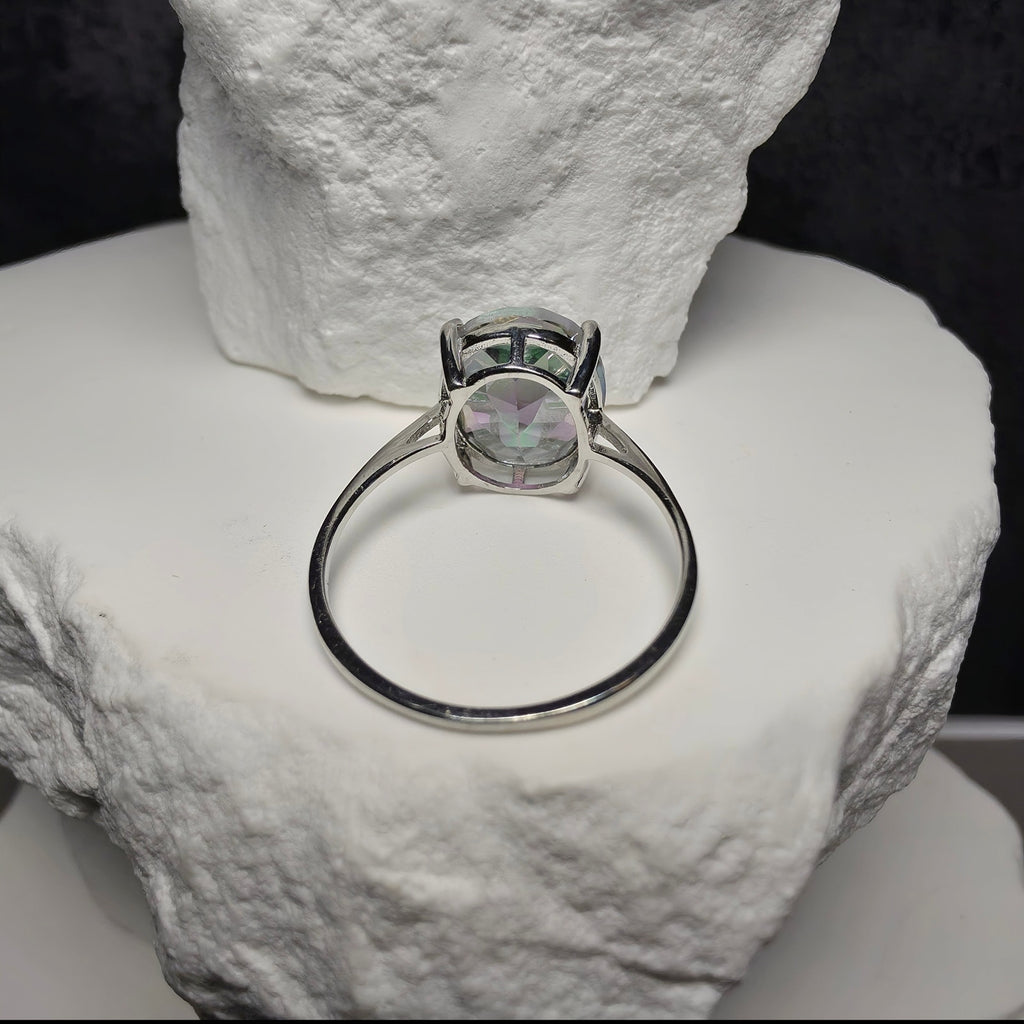 Genuine Oval Mystic Topaz Solitaire Ring in 925 Sterling Silver – Size 8