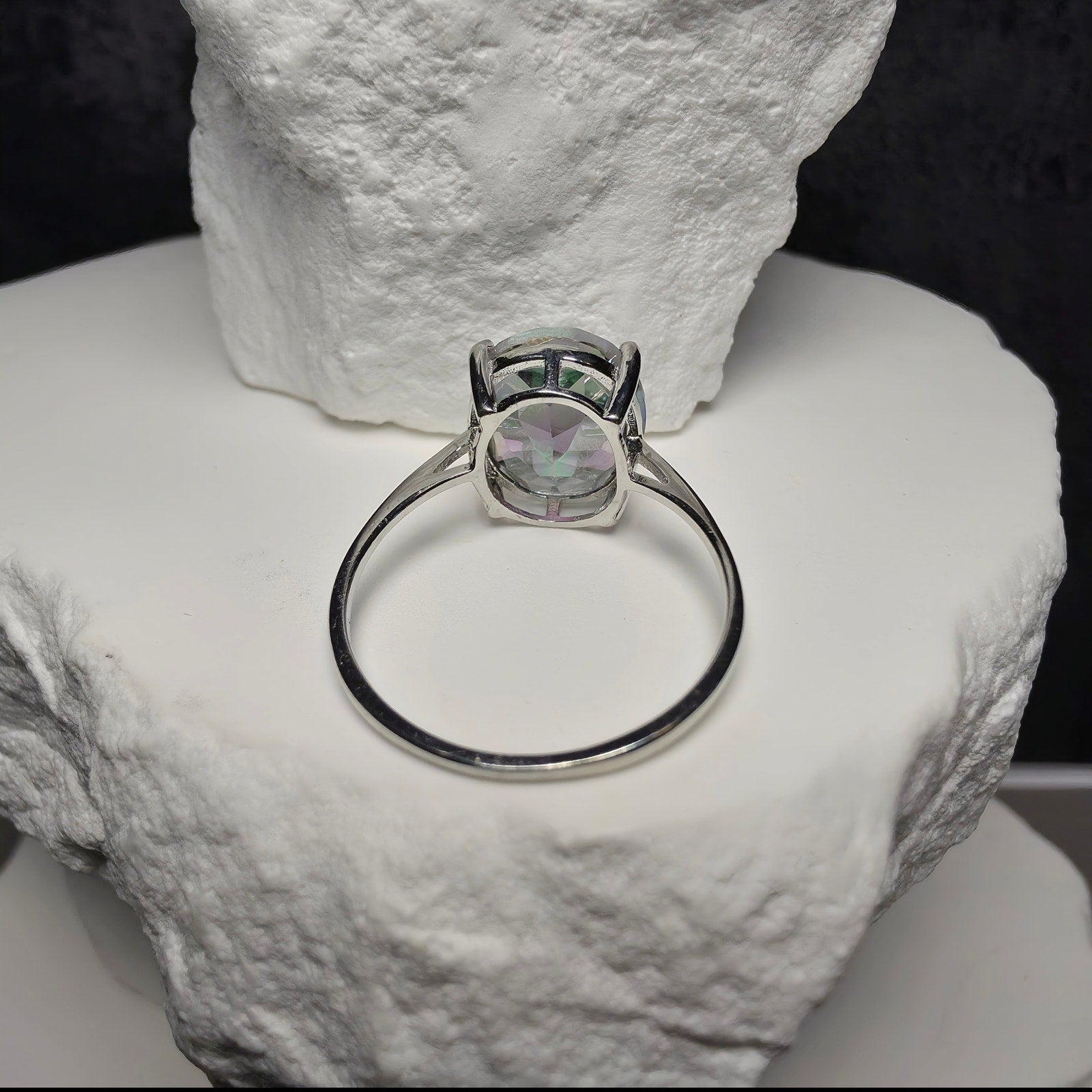 Genuine Oval Mystic Topaz Solitaire Ring in 925 Sterling Silver – Size 8