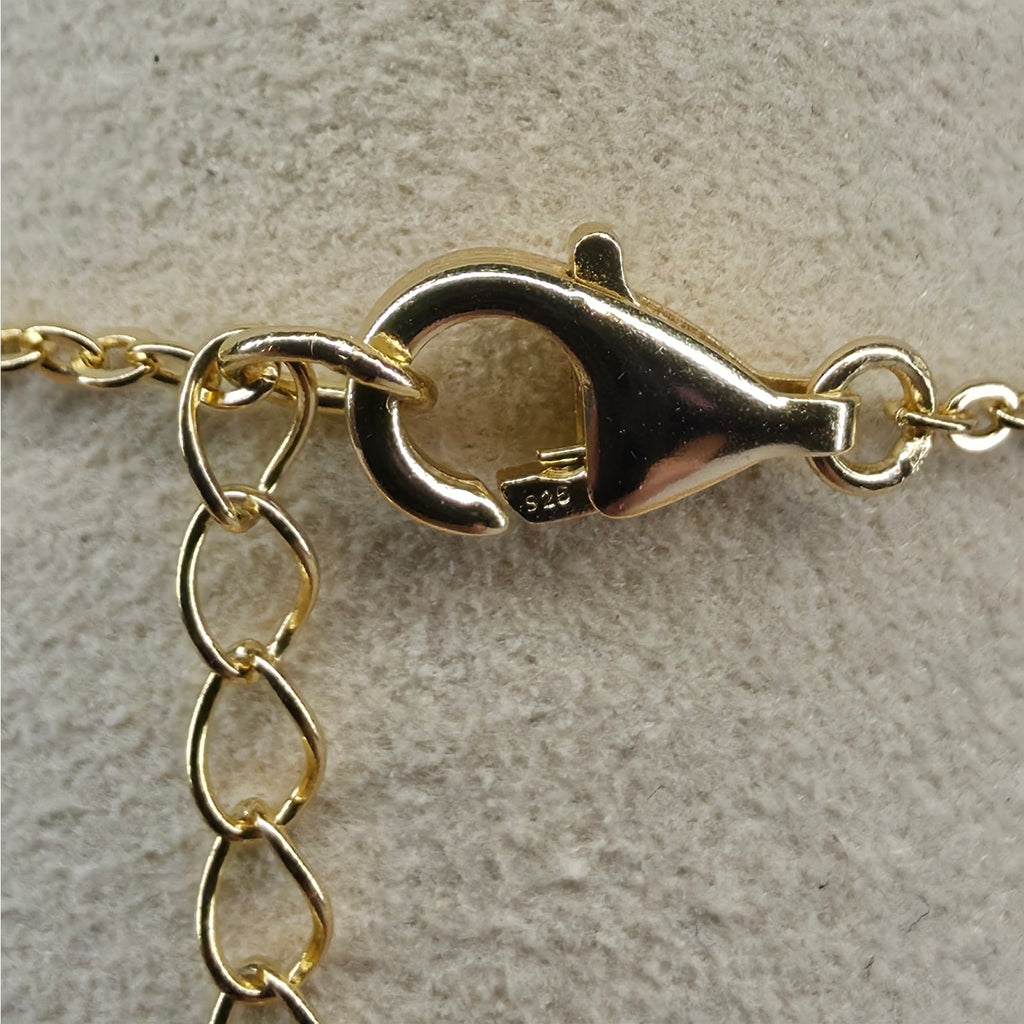 7+1" 12mm Pave Large Five-Motif Clover Bracelet Gold Plated 925 Silver