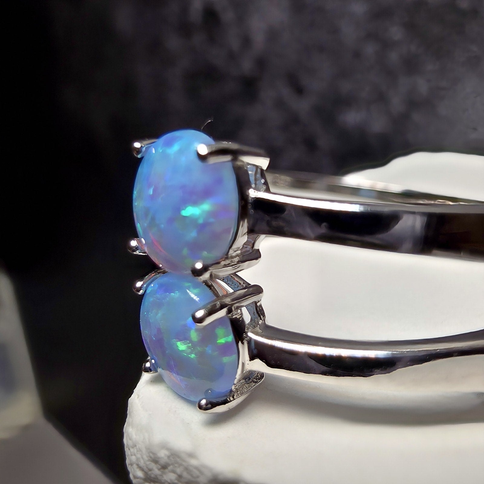 925 Sterling Silver Blue Lab Opal Round Hoop Earrings