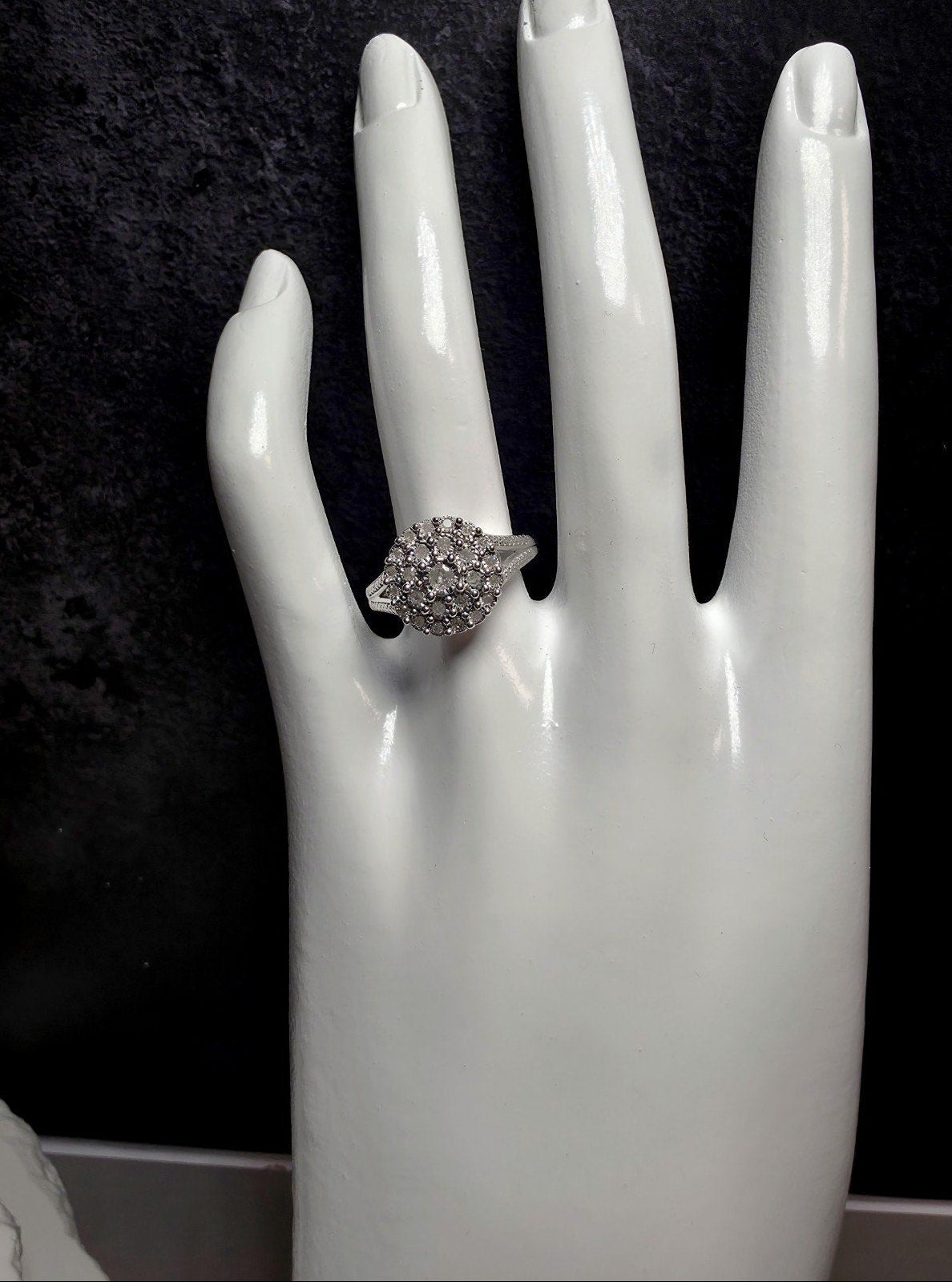 S7 0.23ct Natural White Diamond Cluster Split Band Ring 925 Sterling Silver