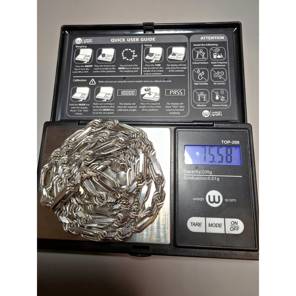 26" 6.6mm 76g FigaRope Milano Chain w/Rhodium Finish 925 Sterling Silver