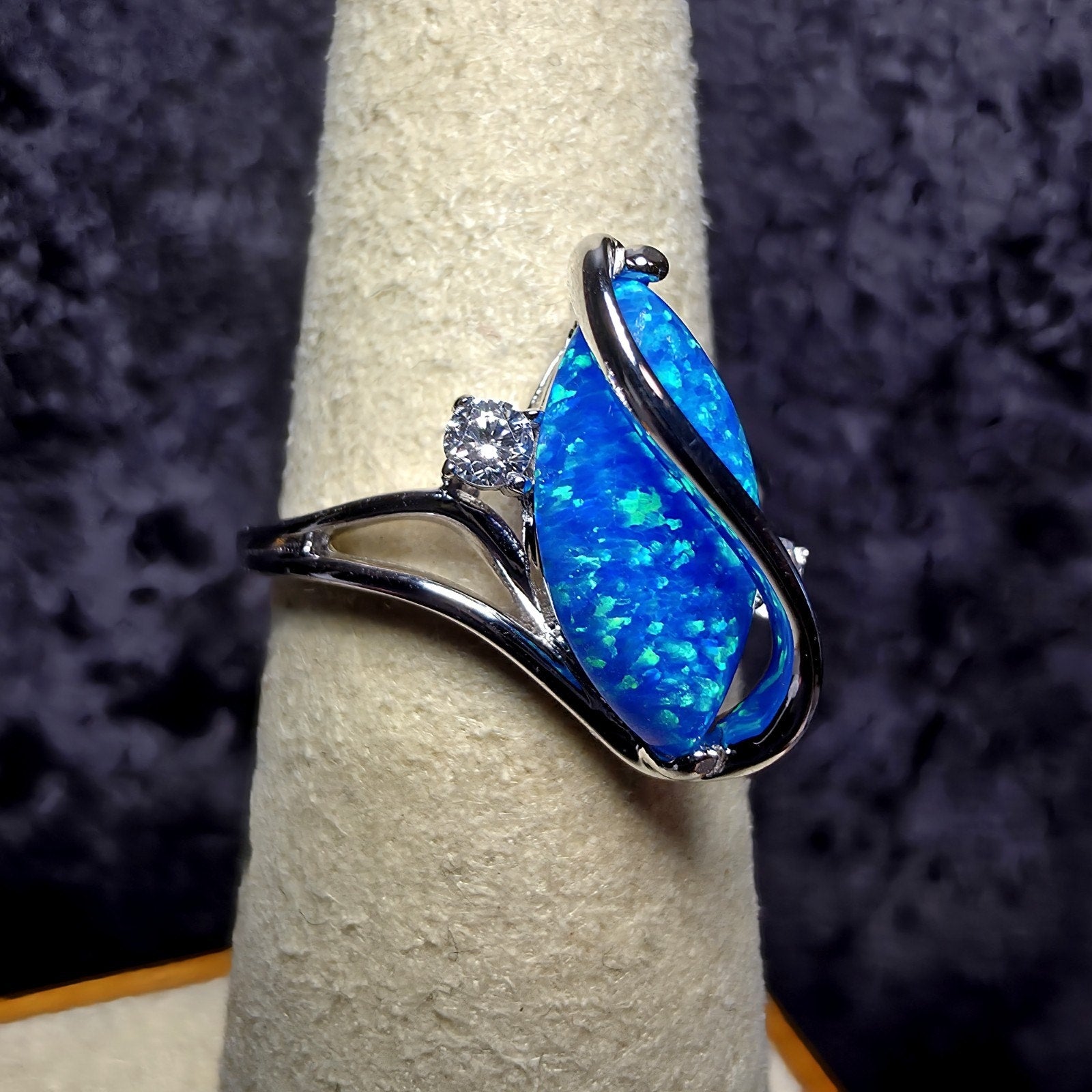 Vibrant Blue Fire Opal Marquis Ring 925 Sterling Silver Size 6