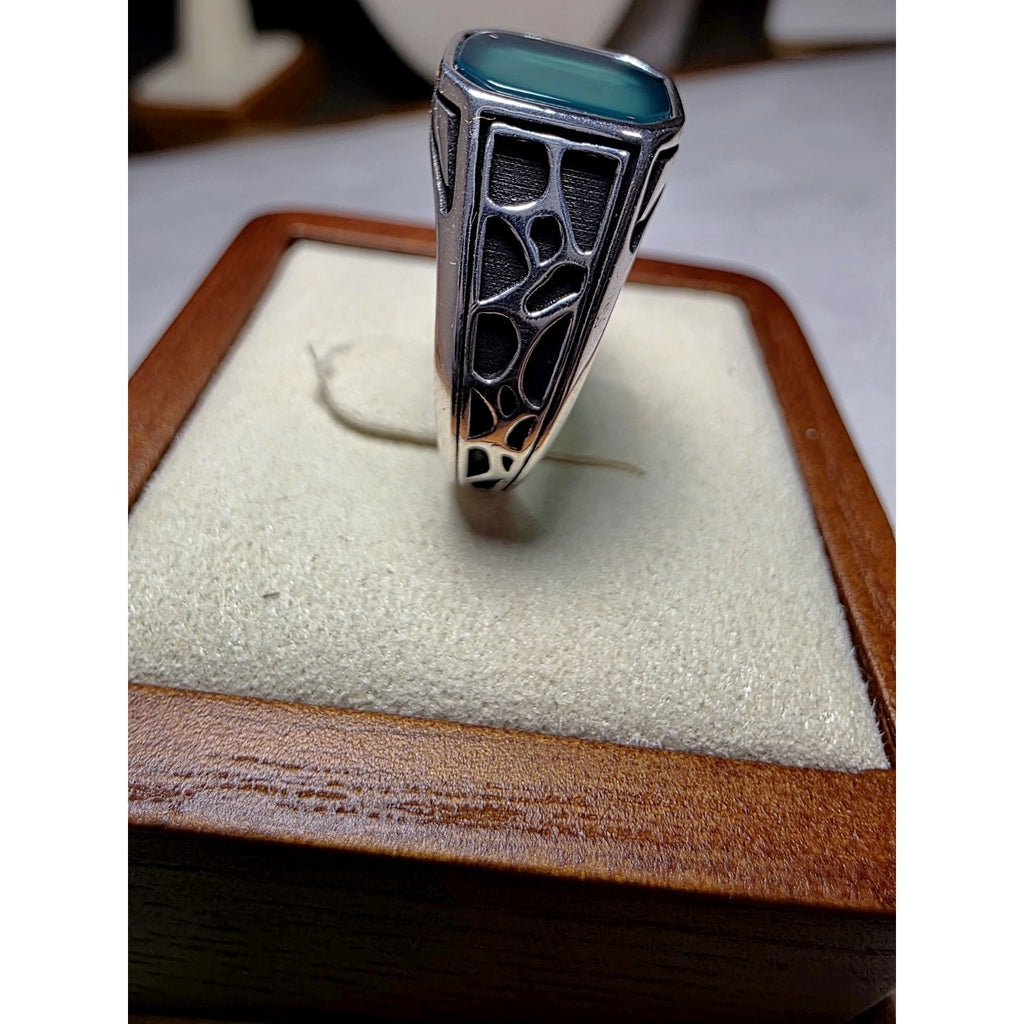 S10 Emerald Signet Ring Bezel Set 925 Sterling Silver Stamped