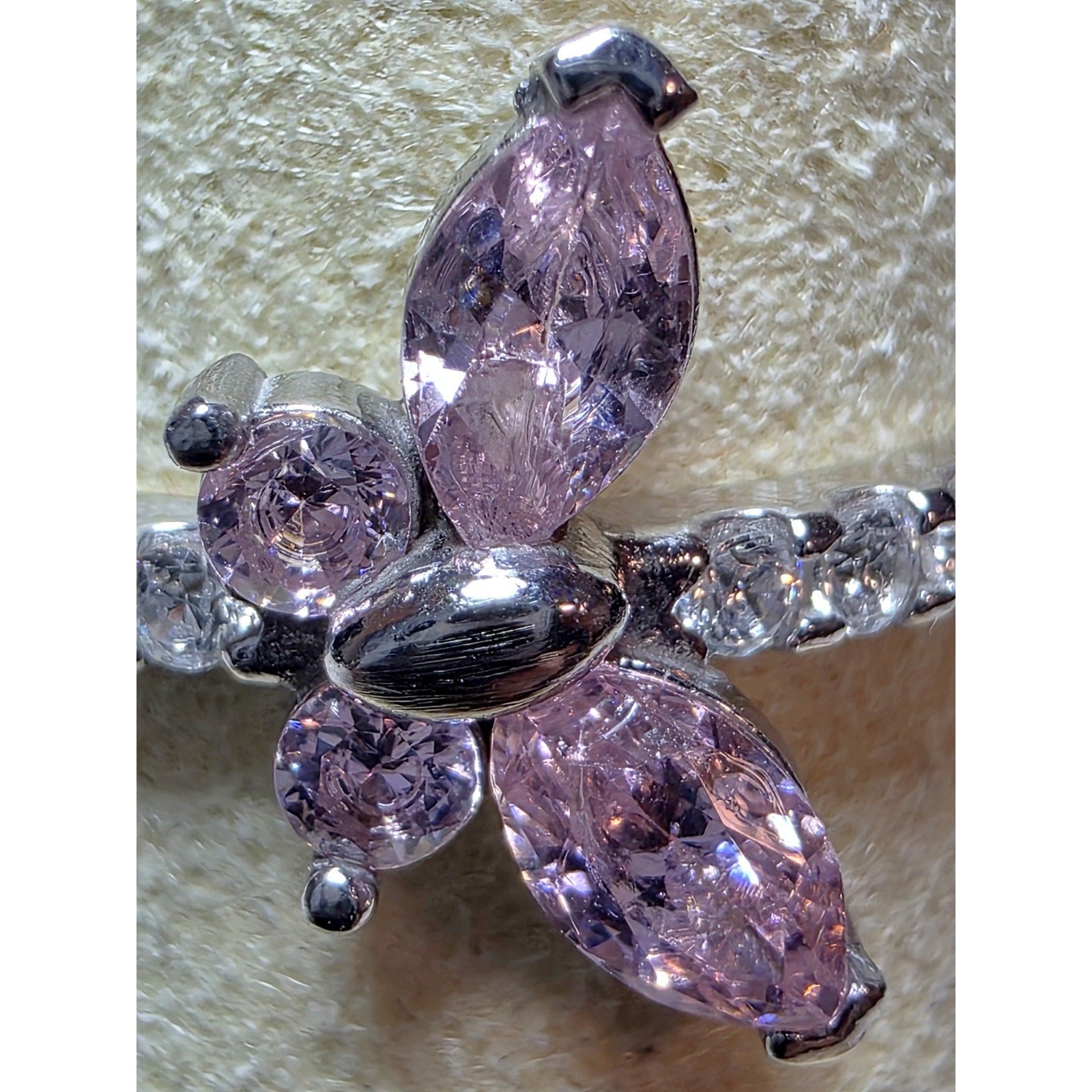 S7 Pink Sapphire Marquis Butterfly Moissanite Ring 925 Sterling Silver