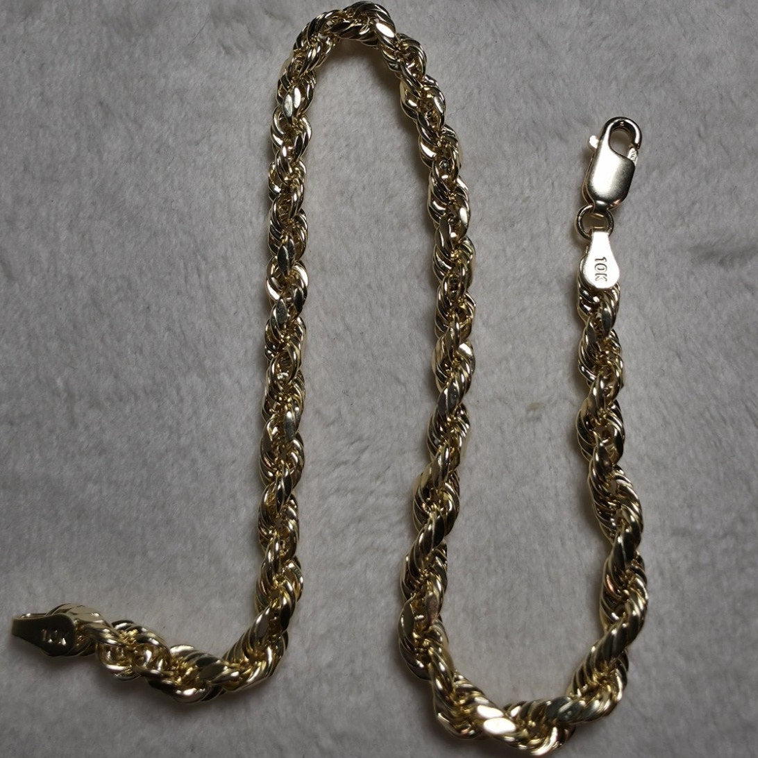 10k Yellow Gold Diamond Cut Hollow Rope Bracelet 8" 4mm