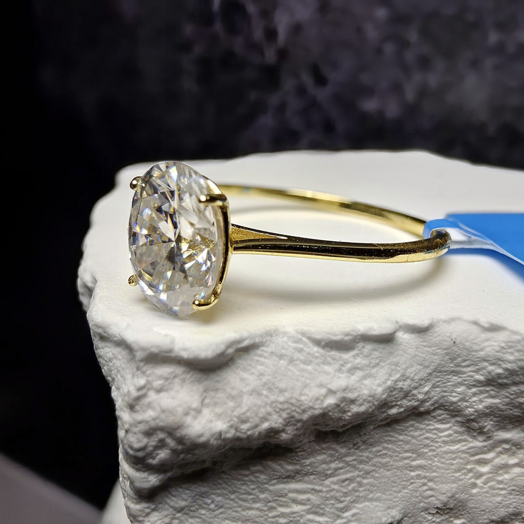 1.5 CTW Oval Moissanite Solitaire Ring in Gold Plated Sterling Silver - Size...