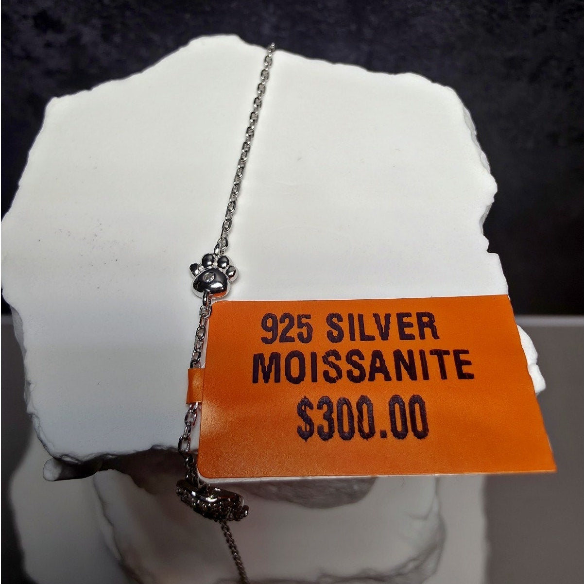1.0ctw Moissanite Dog & Paw Charm Bracelet 6.5-7.5" Adjustable 925 Sterling...