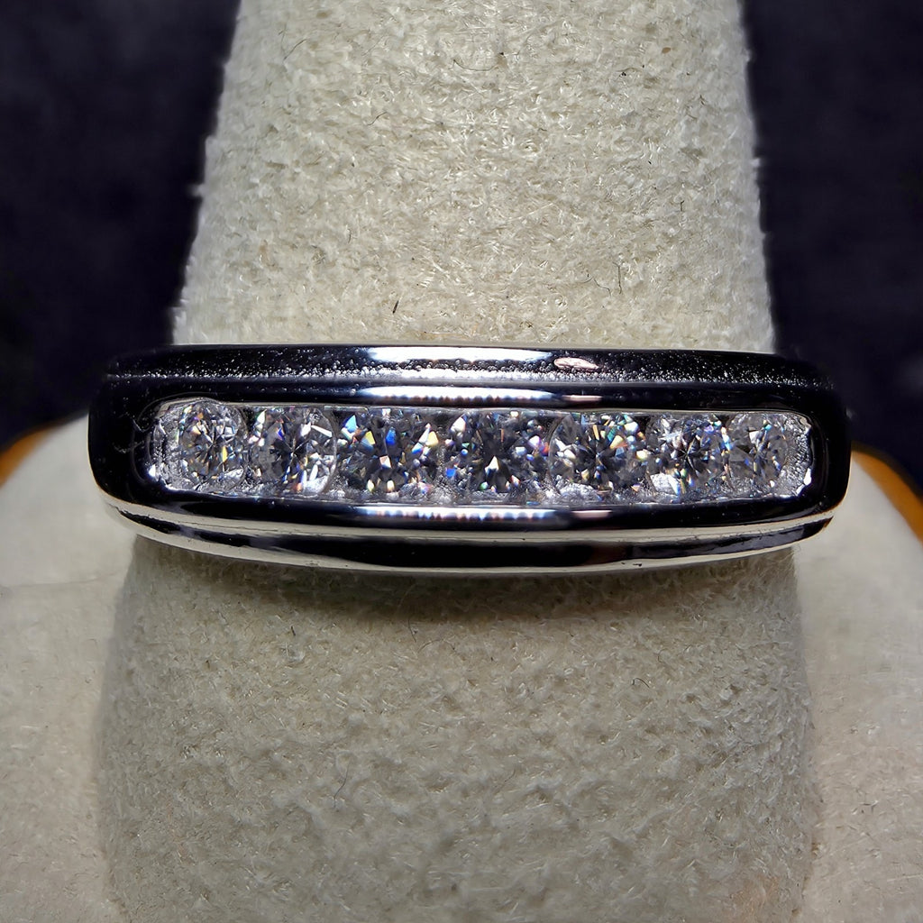 0.75 CTW Moissanite Channel-Set Band Ring, Size 12, 925 Sterling Silver