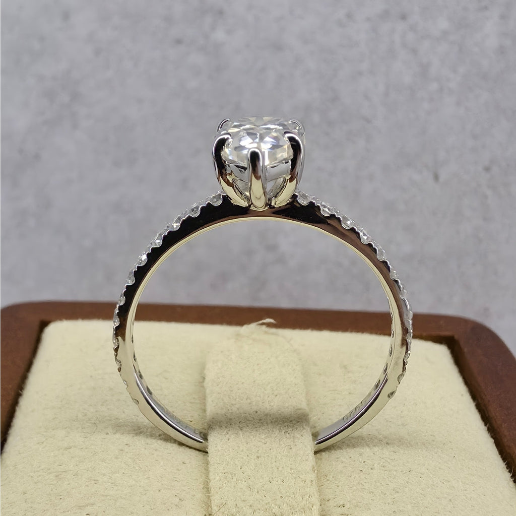 Size 6 or 8 1.5ctw Moissanite Pear Cut Ring 925 Silver Halo Engagement Ring