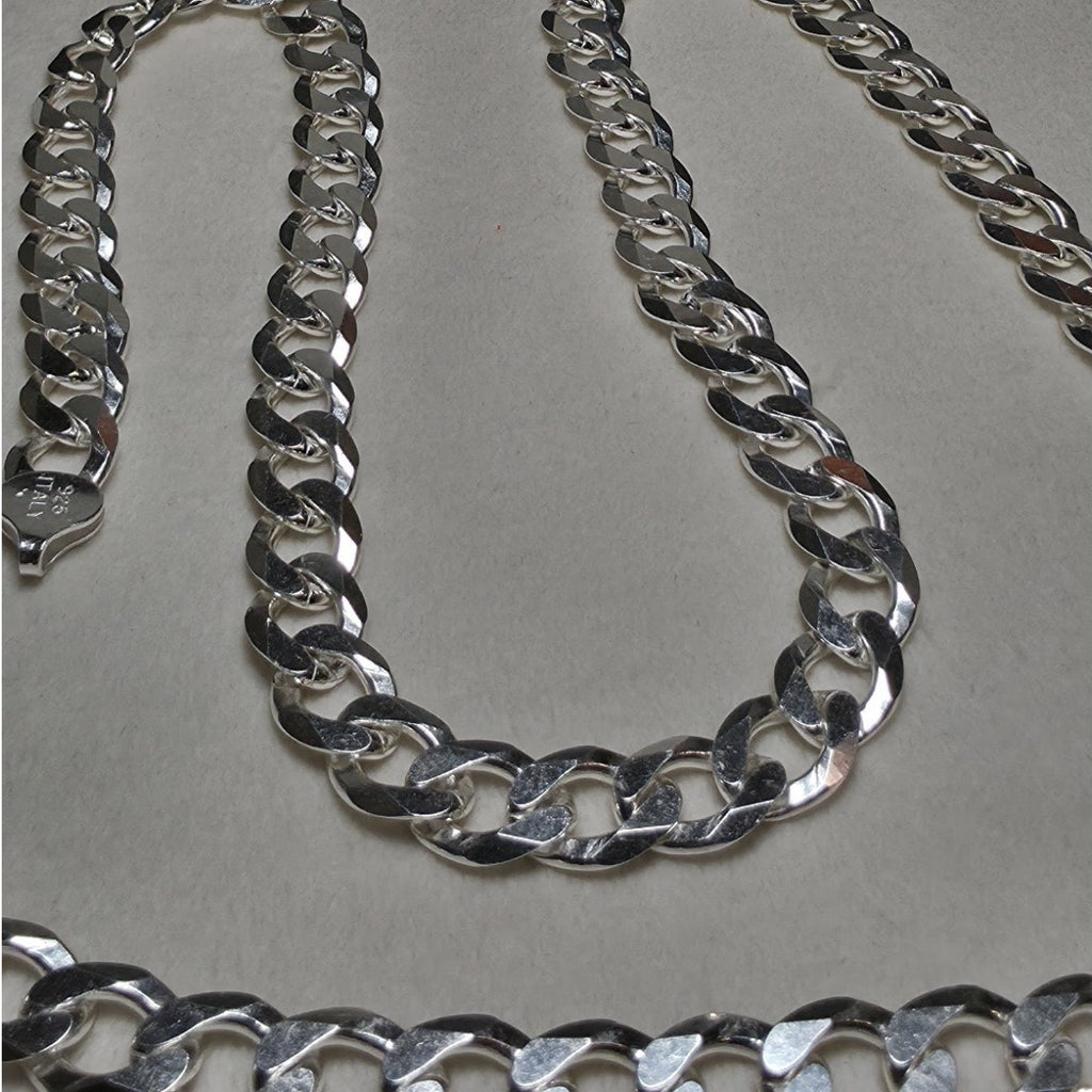24" Cuban Curb Link Chain 8.8mm 51g Solid 925 Sterling Silver Italy