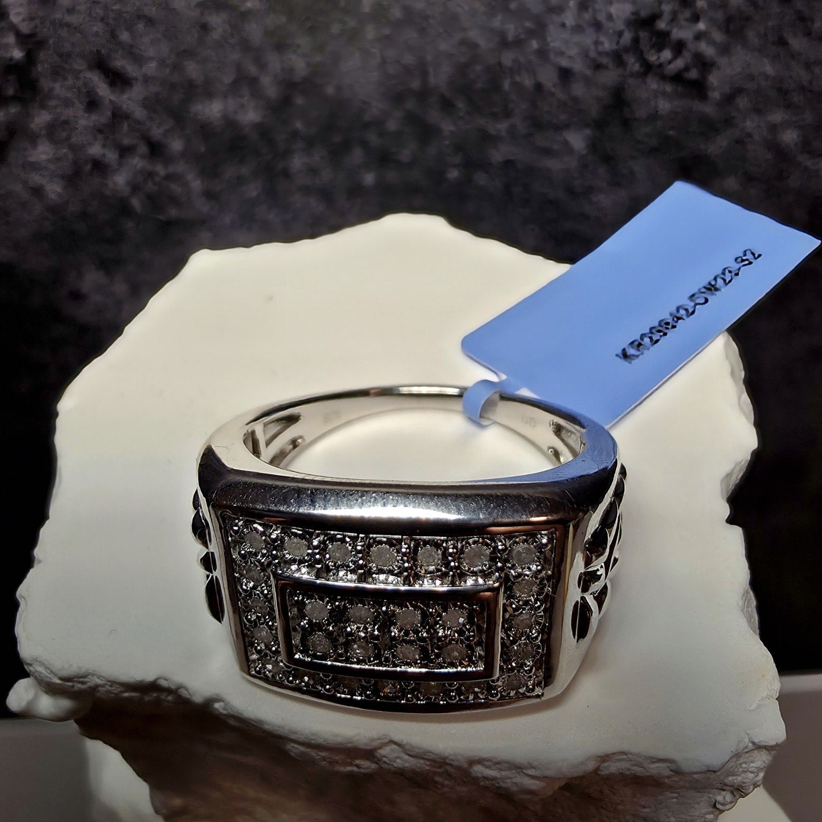 Men's 0.15 CTW Natural Diamond Signet Ring 925 Sterling Silver Band Size 10
