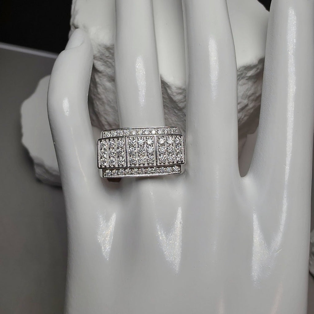 Size 10 2.0ctw Moissanite Pave Cluster Men's Statement Ring 925 Sterling Silver