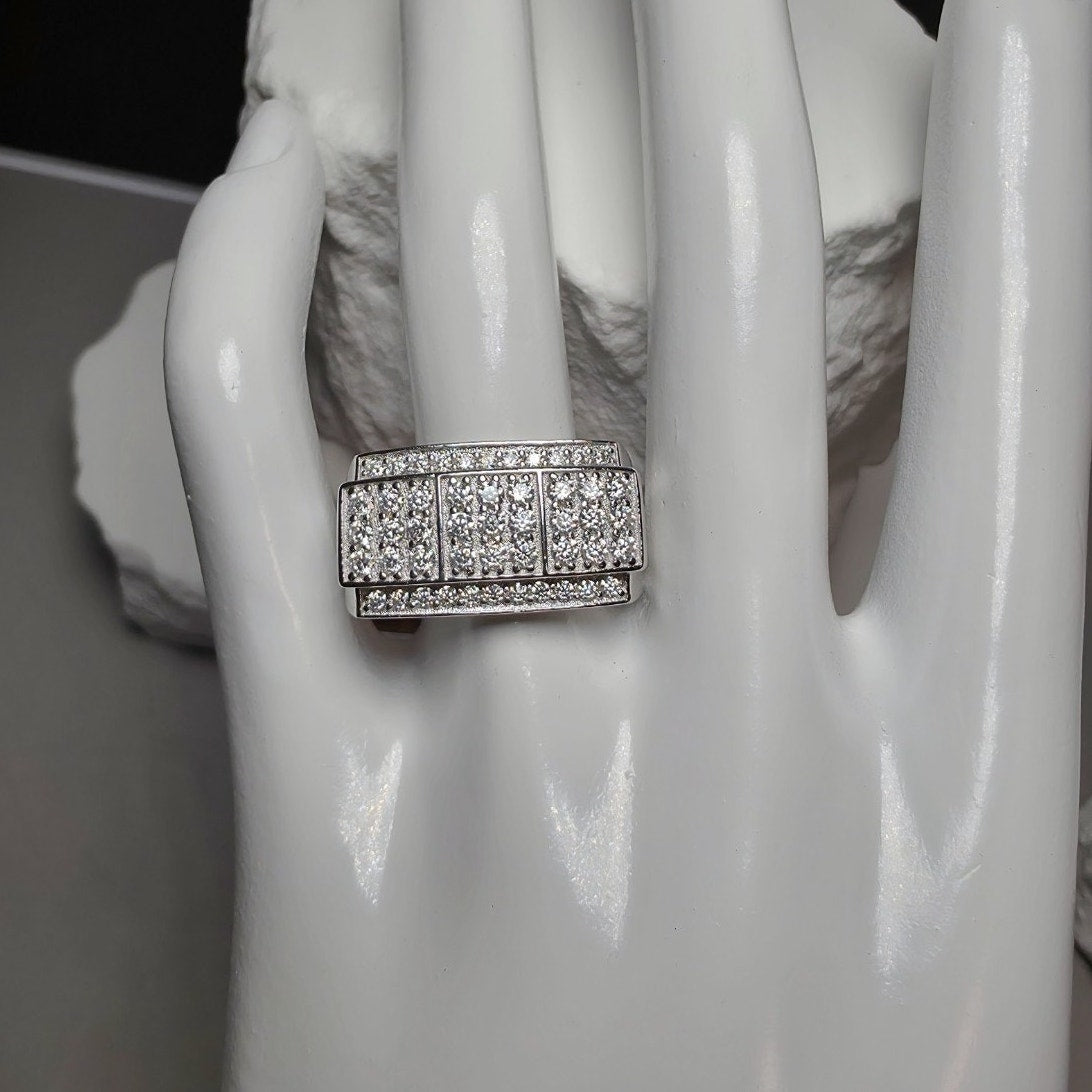 Size 10 2.0ctw Moissanite Pave Cluster Men's Statement Ring 925 Sterling Silver