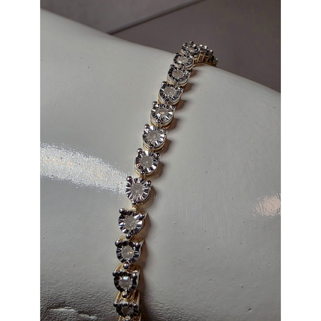 7.5" 3.3mm 1.0ctw Natural Diamond Tennis Bracelet Gold Over 925 Sterling Silver