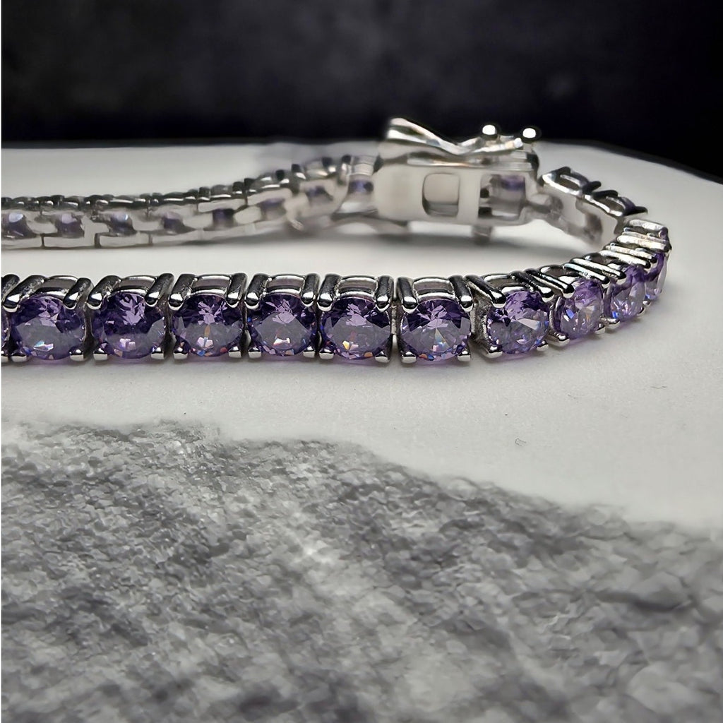 7" 3mm Purple Amethyst Tennis Bracelet 925 Sterling Silver