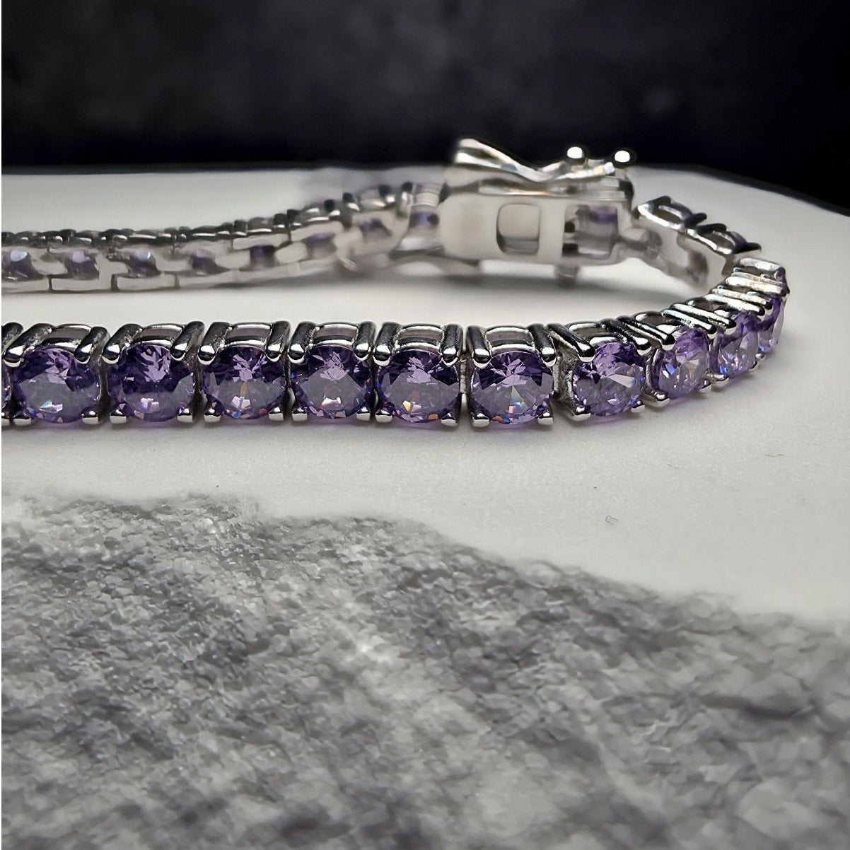 7" 3mm Purple Amethyst Tennis Bracelet 925 Sterling Silver
