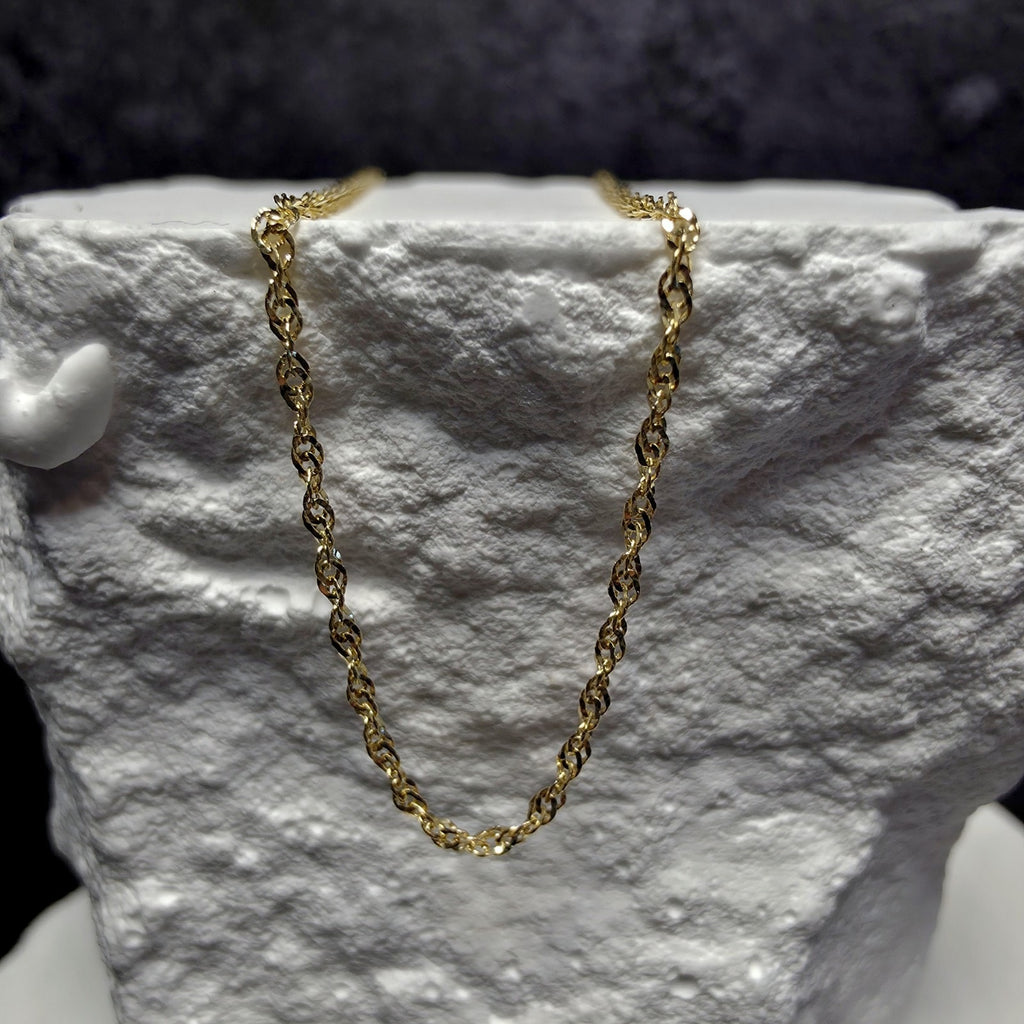 14K Solid Yellow Gold Singapore Dainty Necklace 16" 1.3mm