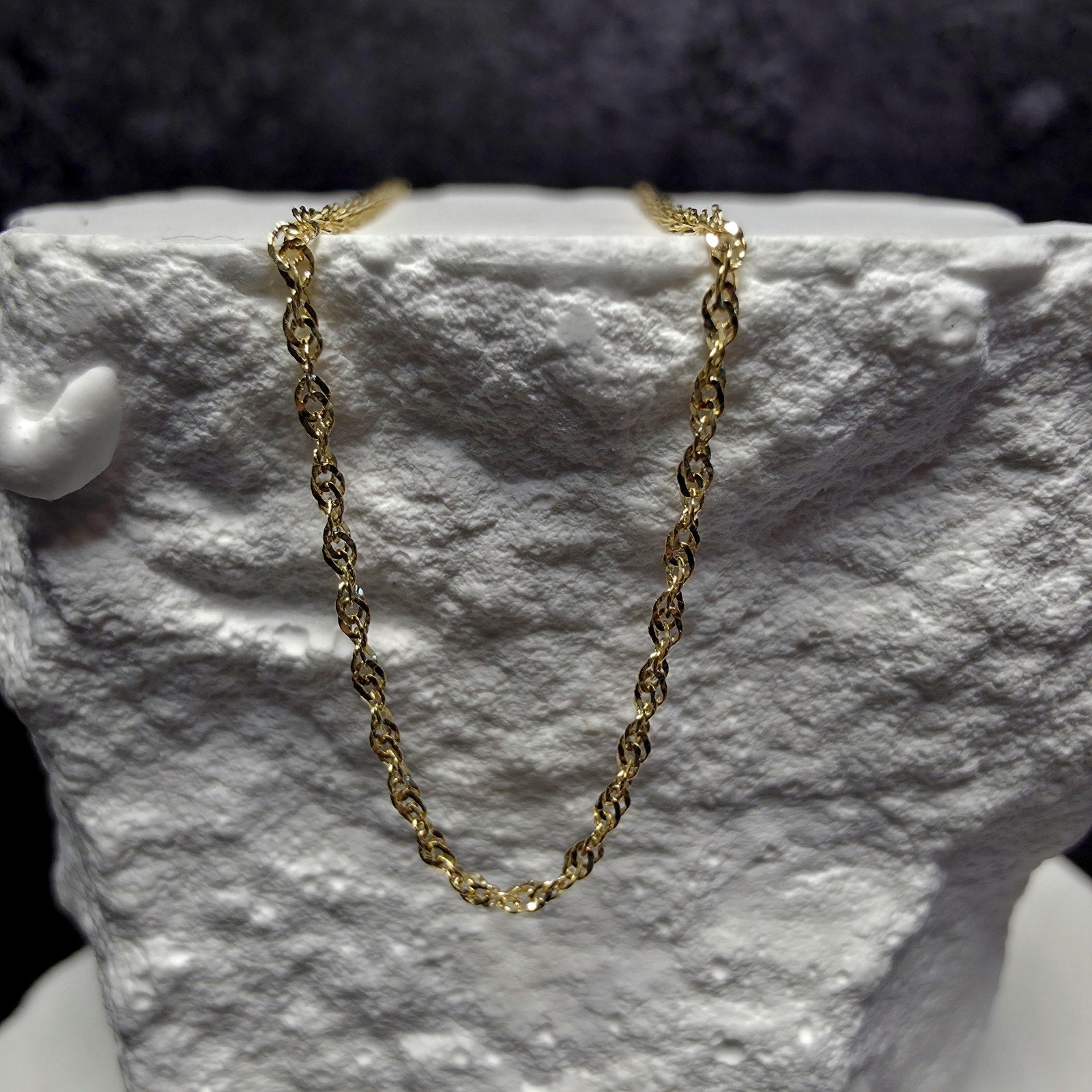 14K Solid Yellow Gold Singapore Dainty Necklace 16" 1.3mm